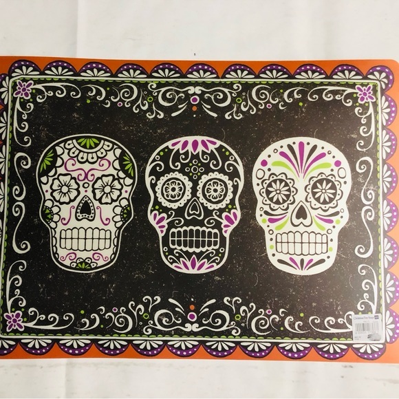 Sugar skulls Vinyl Placemats Set of 4, Halloween Day Of The Dead - Picture 2 of 4